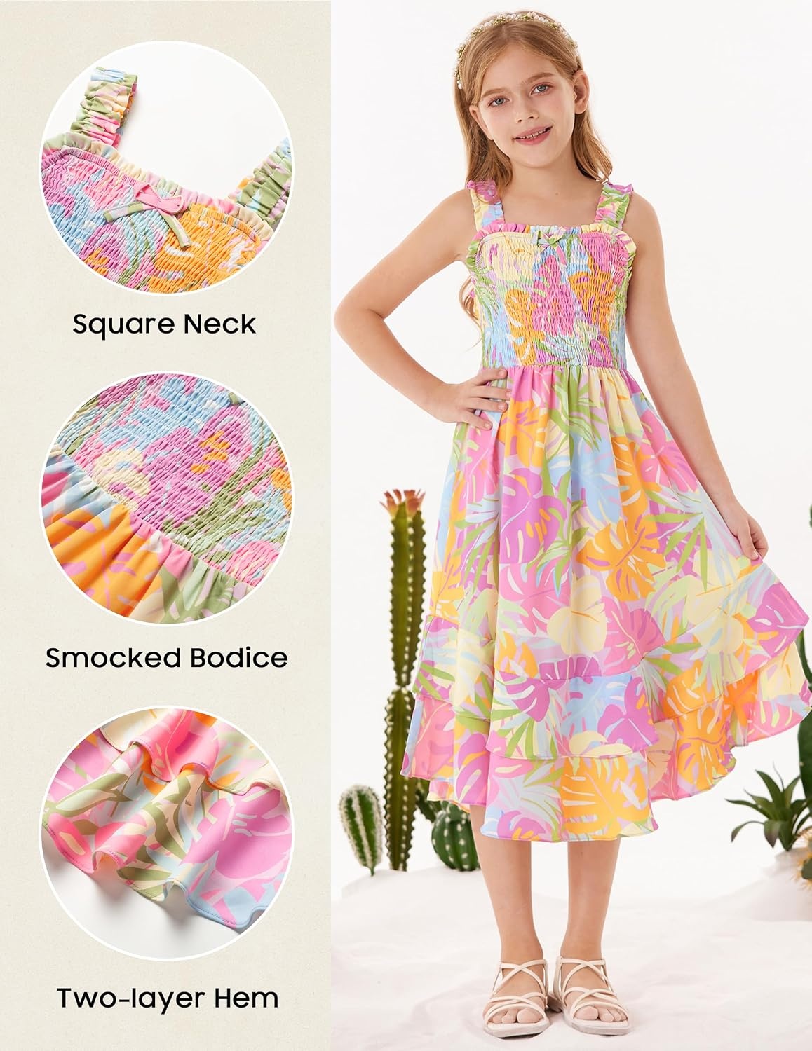 image:imageGRACE KARIN Girls Hawaiian Tropical Maxi Dress Floral Summer Beach SundressColorful Tropical