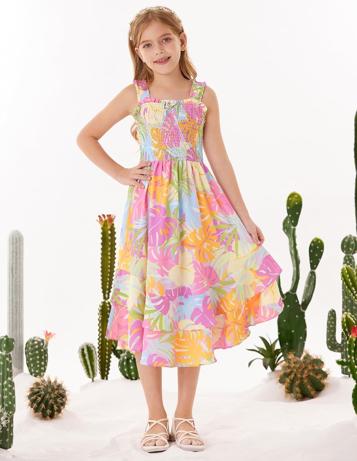 image:imageGRACE KARIN Girls Hawaiian Tropical Maxi Dress Floral Summer Beach SundressColorful Tropical