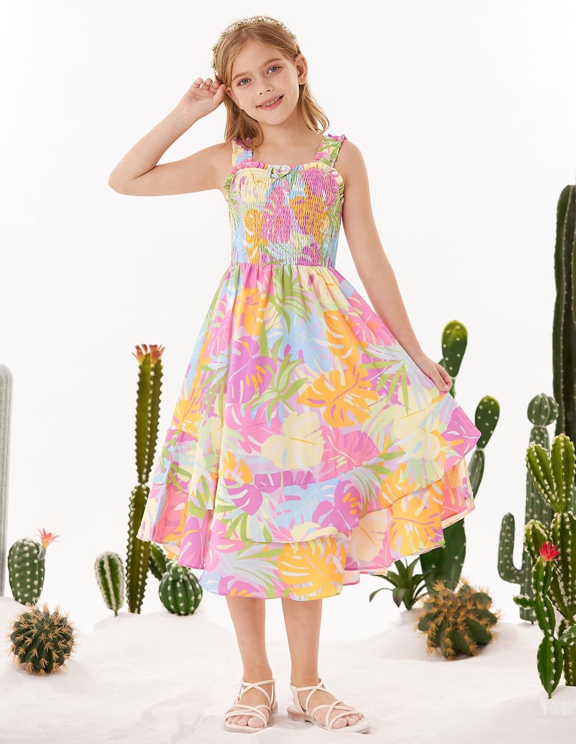 image:imageGRACE KARIN Girls Hawaiian Tropical Maxi Dress Floral Summer Beach SundressColorful Tropical