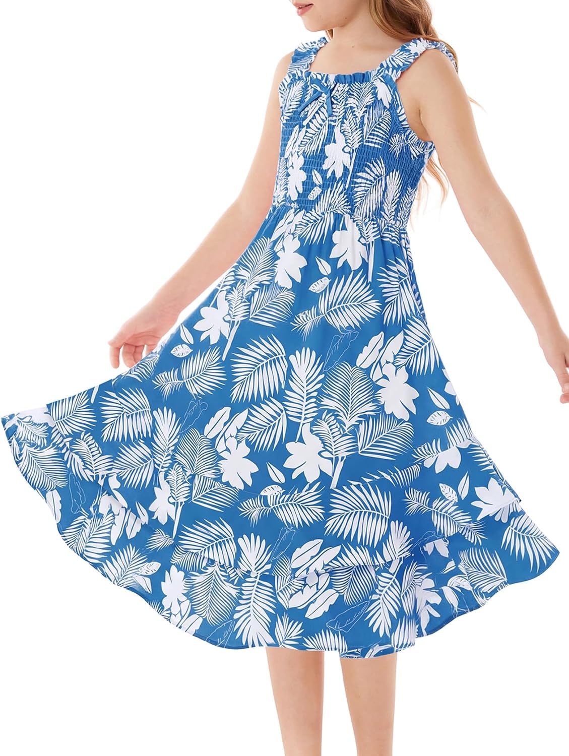 image:imageGRACE KARIN Girls Hawaiian Tropical Maxi Dress Floral Summer Beach SundressDark Blue Tropical