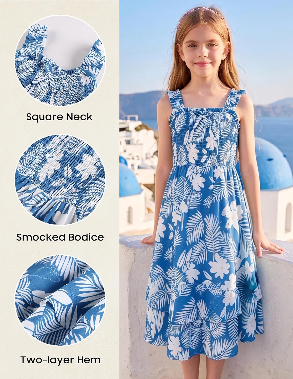 image:imageGRACE KARIN Girls Hawaiian Tropical Maxi Dress Floral Summer Beach SundressDark Blue Tropical