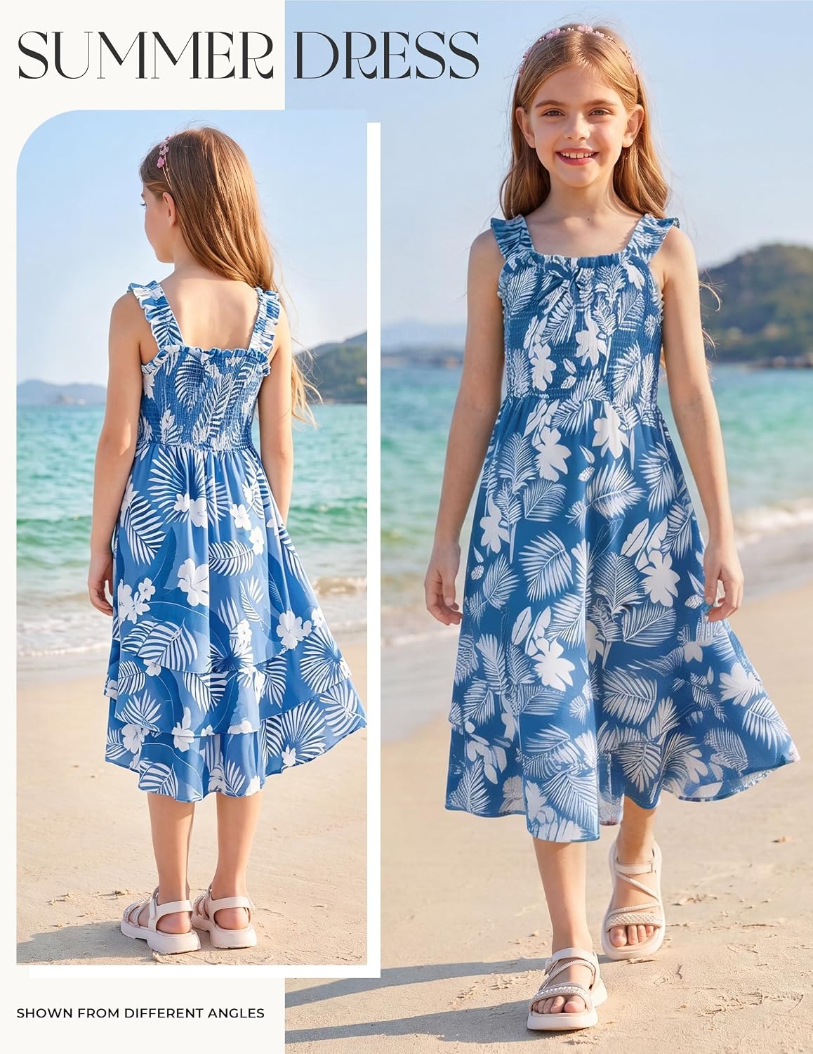 image:imageGRACE KARIN Girls Hawaiian Tropical Maxi Dress Floral Summer Beach SundressDark Blue Tropical