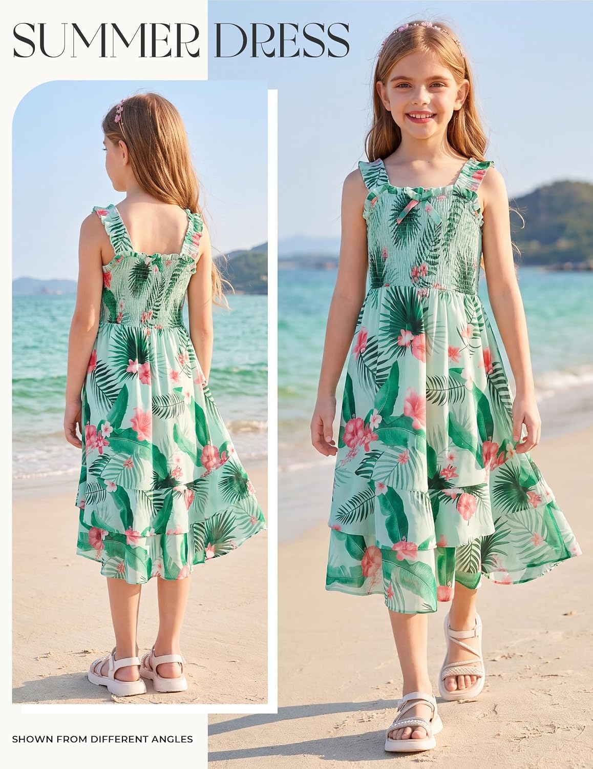 image:imageGRACE KARIN Girls Hawaiian Tropical Maxi Dress Floral Summer Beach SundressGreen Tropical