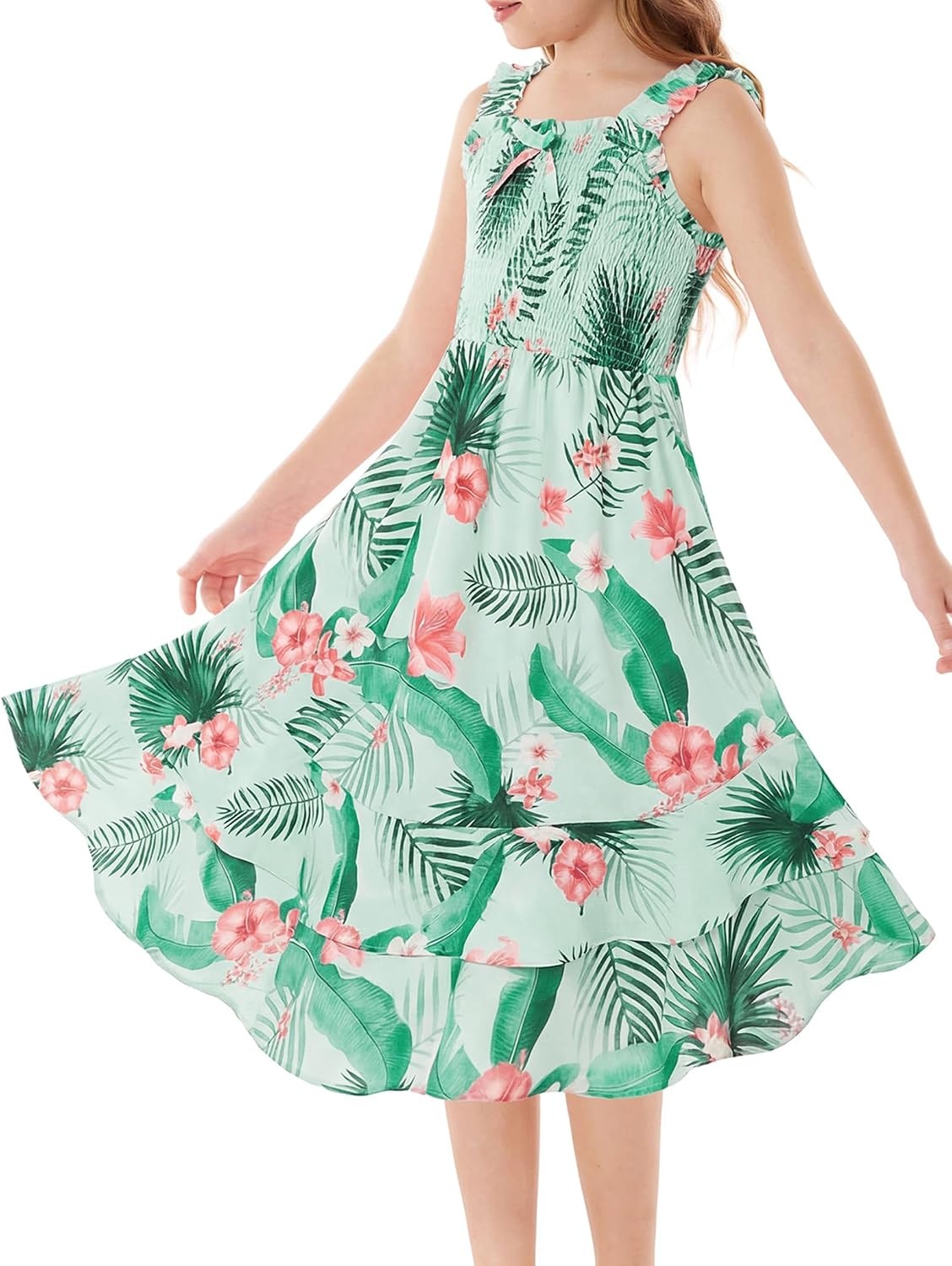 image:imageGRACE KARIN Girls Hawaiian Tropical Maxi Dress Floral Summer Beach SundressGreen Tropical