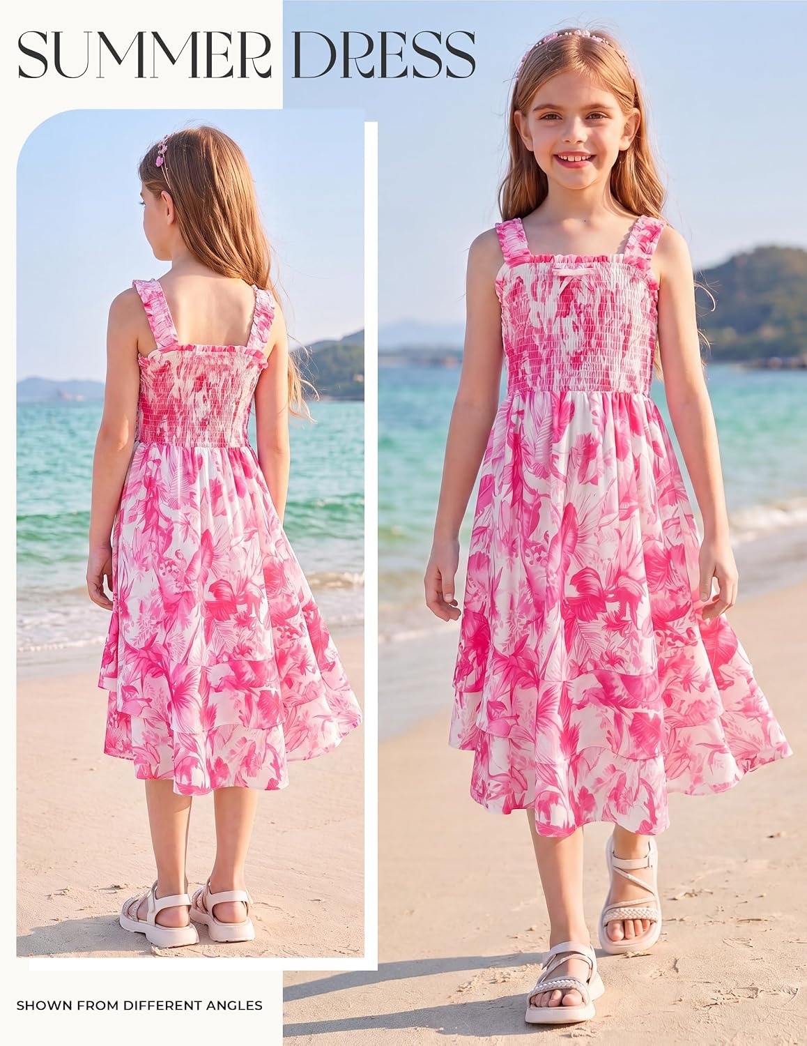 image:imageGRACE KARIN Girls Hawaiian Tropical Maxi Dress Floral Summer Beach SundressHot Pink Tropical
