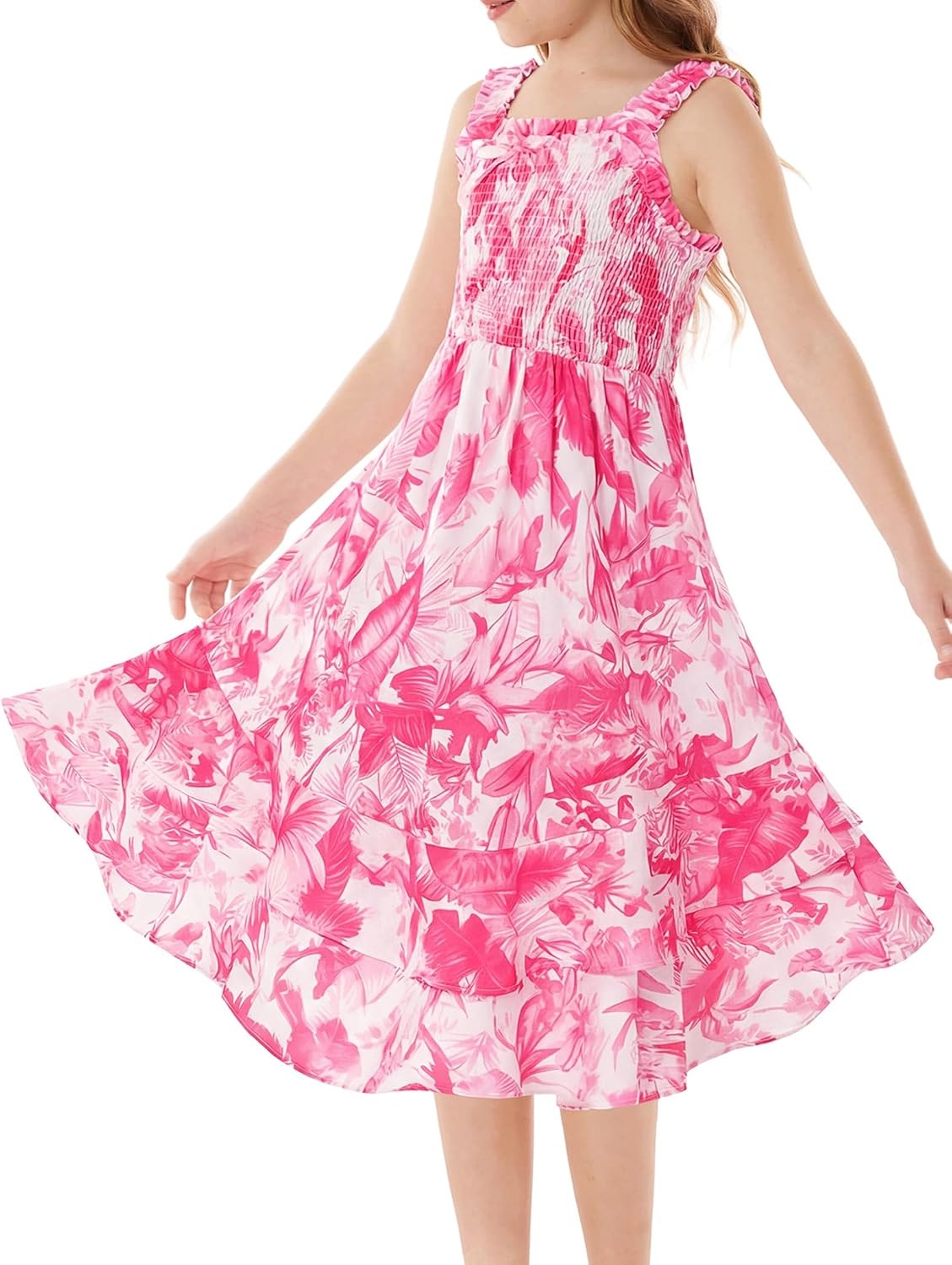 image:imageGRACE KARIN Girls Hawaiian Tropical Maxi Dress Floral Summer Beach SundressHot Pink Tropical