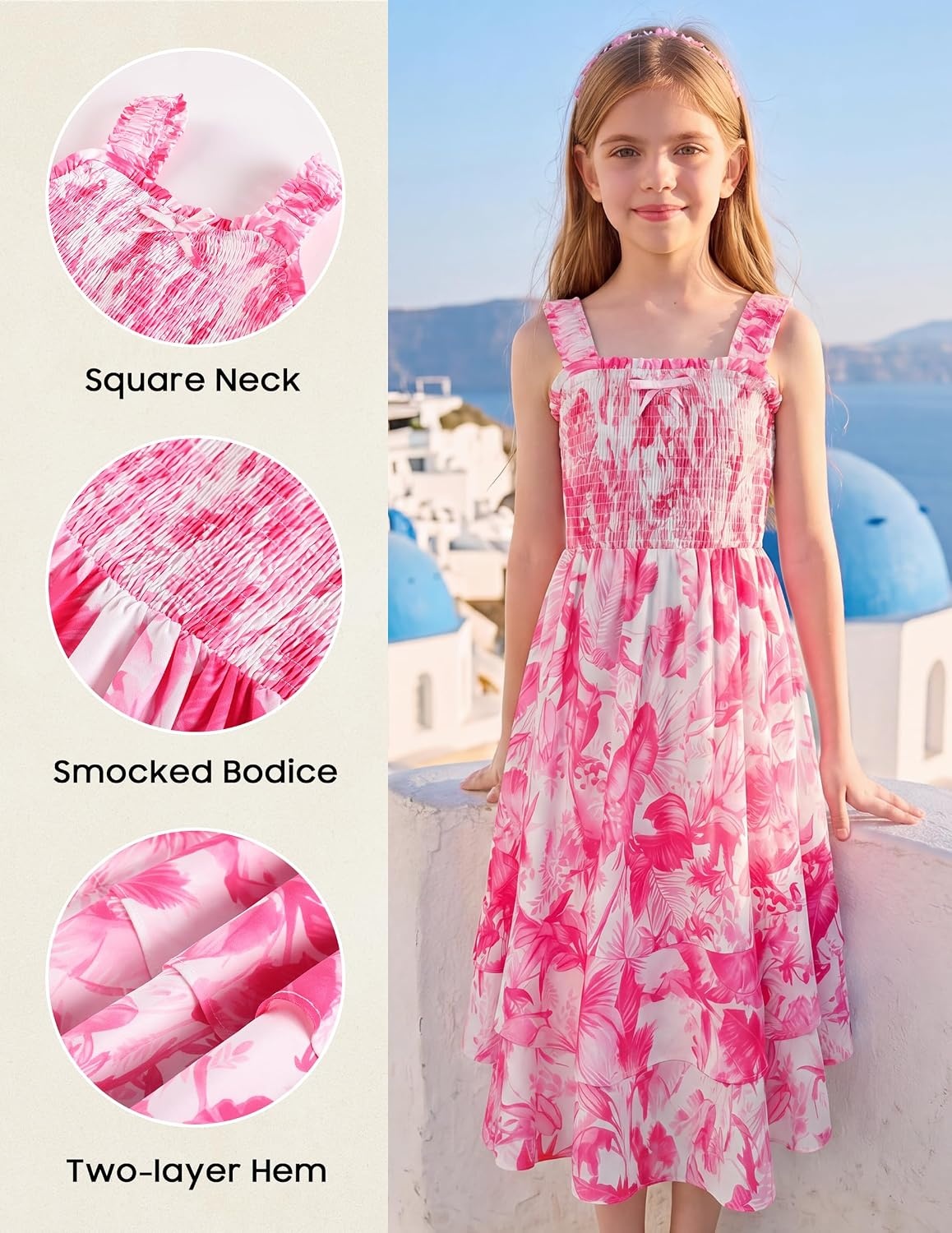image:imageGRACE KARIN Girls Hawaiian Tropical Maxi Dress Floral Summer Beach SundressHot Pink Tropical