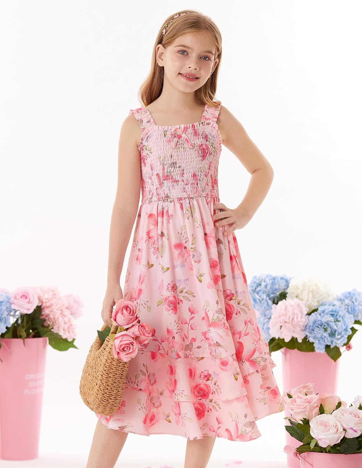 image:imageGRACE KARIN Girls Hawaiian Tropical Maxi Dress Floral Summer Beach SundressLight Pink Floral