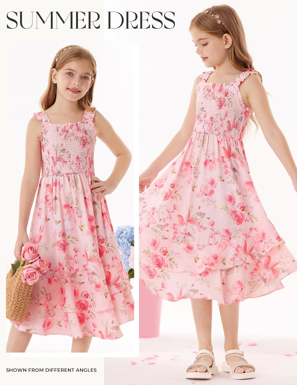 image:imageGRACE KARIN Girls Hawaiian Tropical Maxi Dress Floral Summer Beach SundressLight Pink Floral