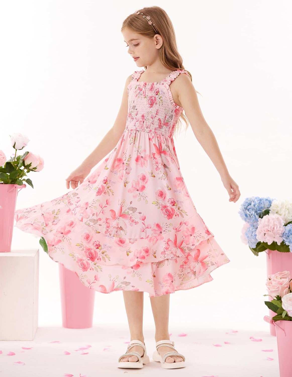 image:imageGRACE KARIN Girls Hawaiian Tropical Maxi Dress Floral Summer Beach SundressLight Pink Floral