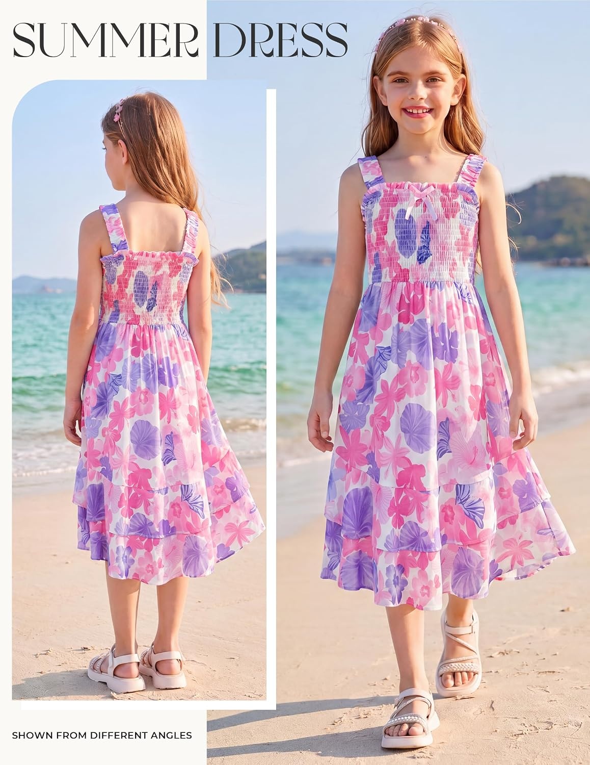 image:imageGRACE KARIN Girls Hawaiian Tropical Maxi Dress Floral Summer Beach SundressPink Purple Tropical