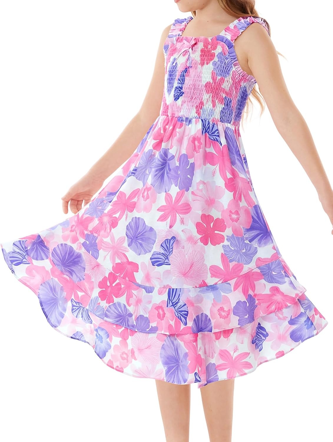 image:imageGRACE KARIN Girls Hawaiian Tropical Maxi Dress Floral Summer Beach SundressPink Purple Tropical
