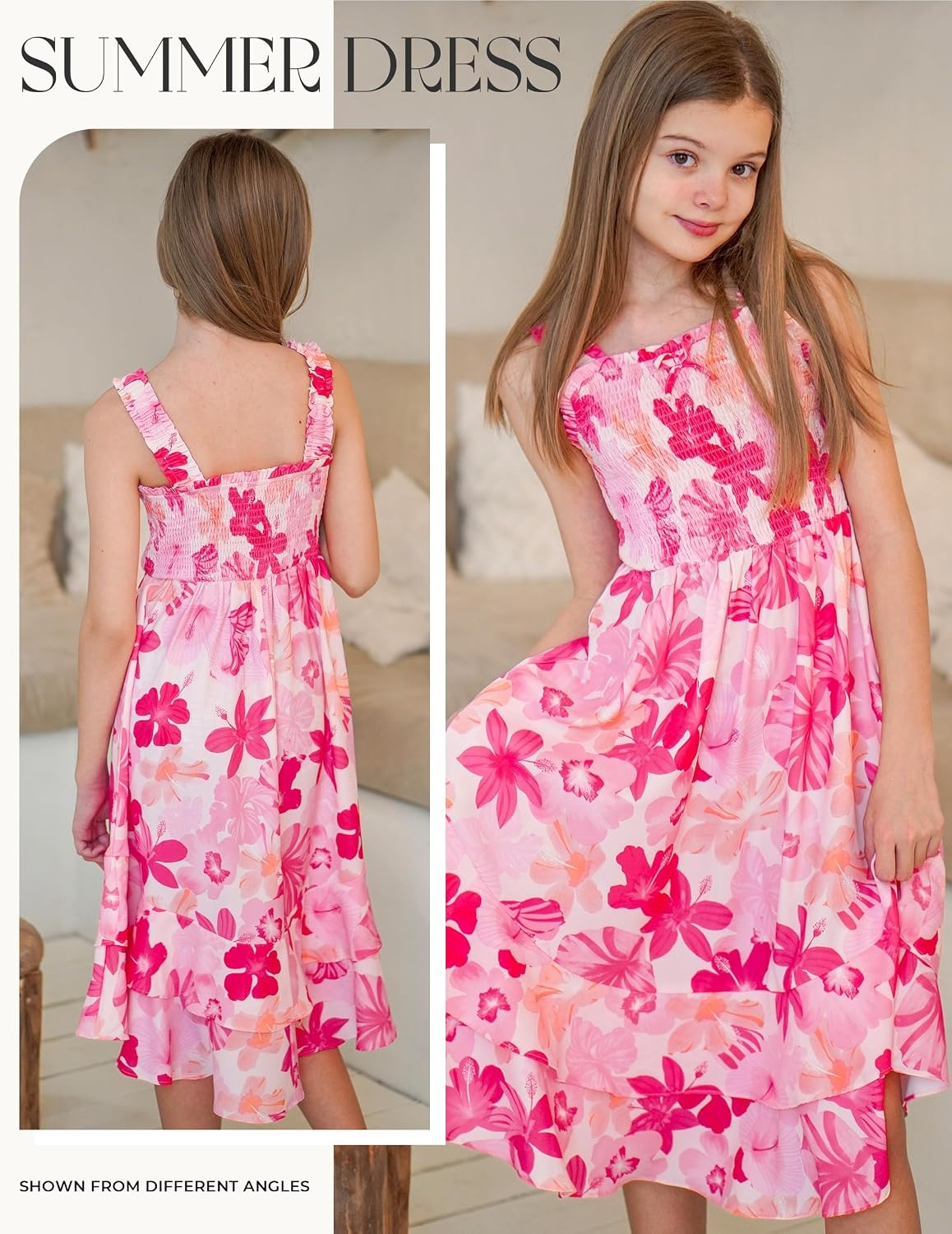 image:imageGRACE KARIN Girls Hawaiian Tropical Maxi Dress Floral Summer Beach SundressPink Tropical