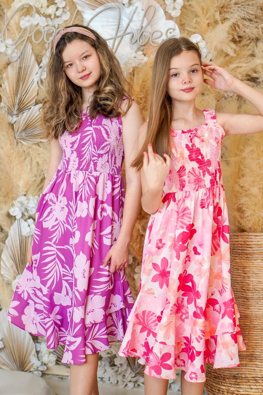 image:imageGRACE KARIN Girls Hawaiian Tropical Maxi Dress Floral Summer Beach SundressPink Tropical