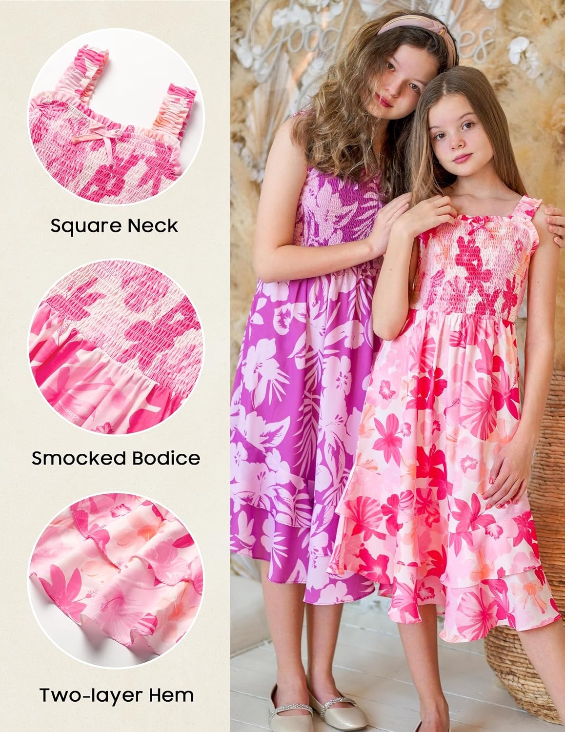 image:imageGRACE KARIN Girls Hawaiian Tropical Maxi Dress Floral Summer Beach SundressPink Tropical