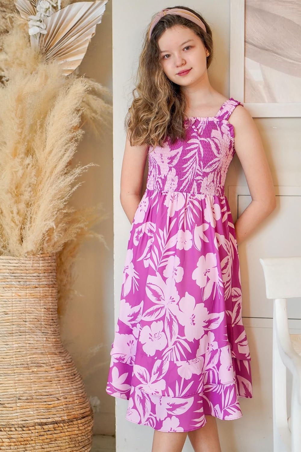 image:imageGRACE KARIN Girls Hawaiian Tropical Maxi Dress Floral Summer Beach SundressPurple Floral