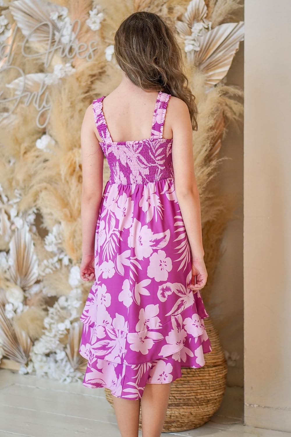 image:imageGRACE KARIN Girls Hawaiian Tropical Maxi Dress Floral Summer Beach SundressPurple Floral