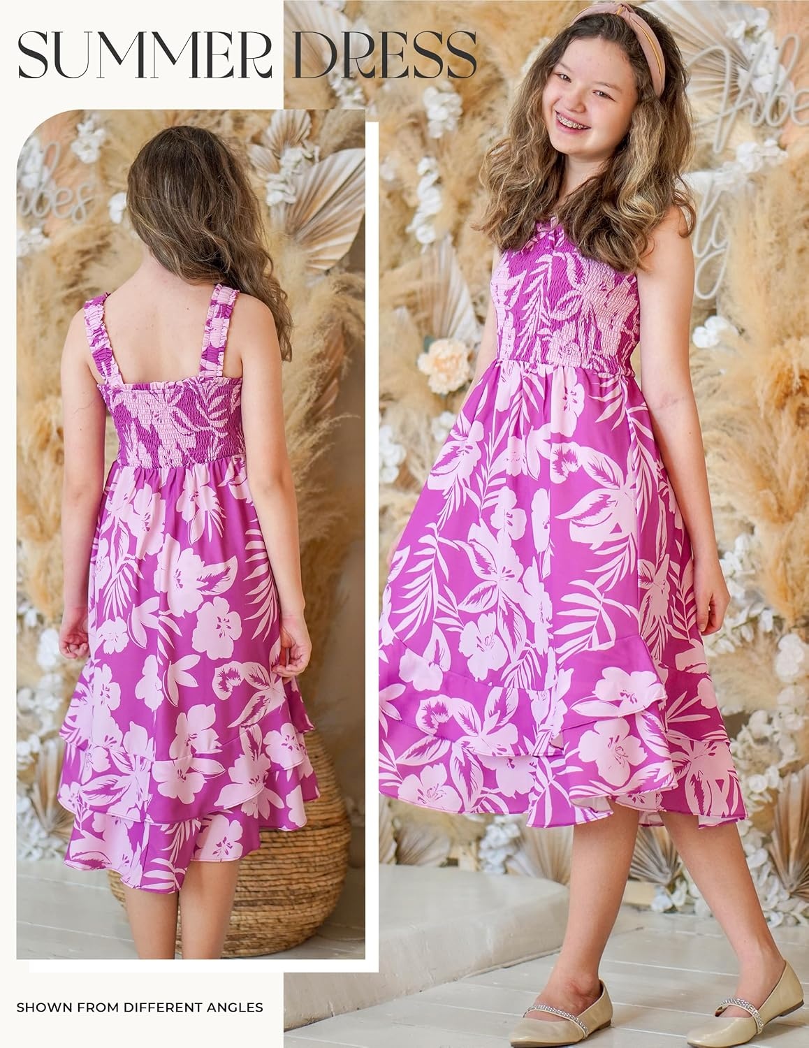 image:imageGRACE KARIN Girls Hawaiian Tropical Maxi Dress Floral Summer Beach SundressPurple Floral