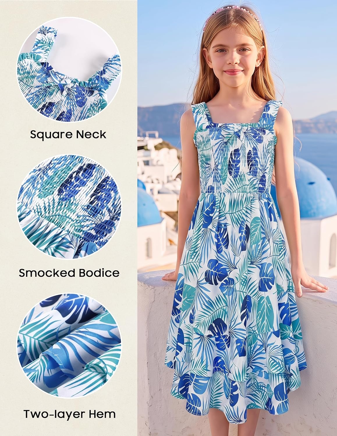 image:imageGRACE KARIN Girls Hawaiian Tropical Maxi Dress Floral Summer Beach SundressTeal Tropical