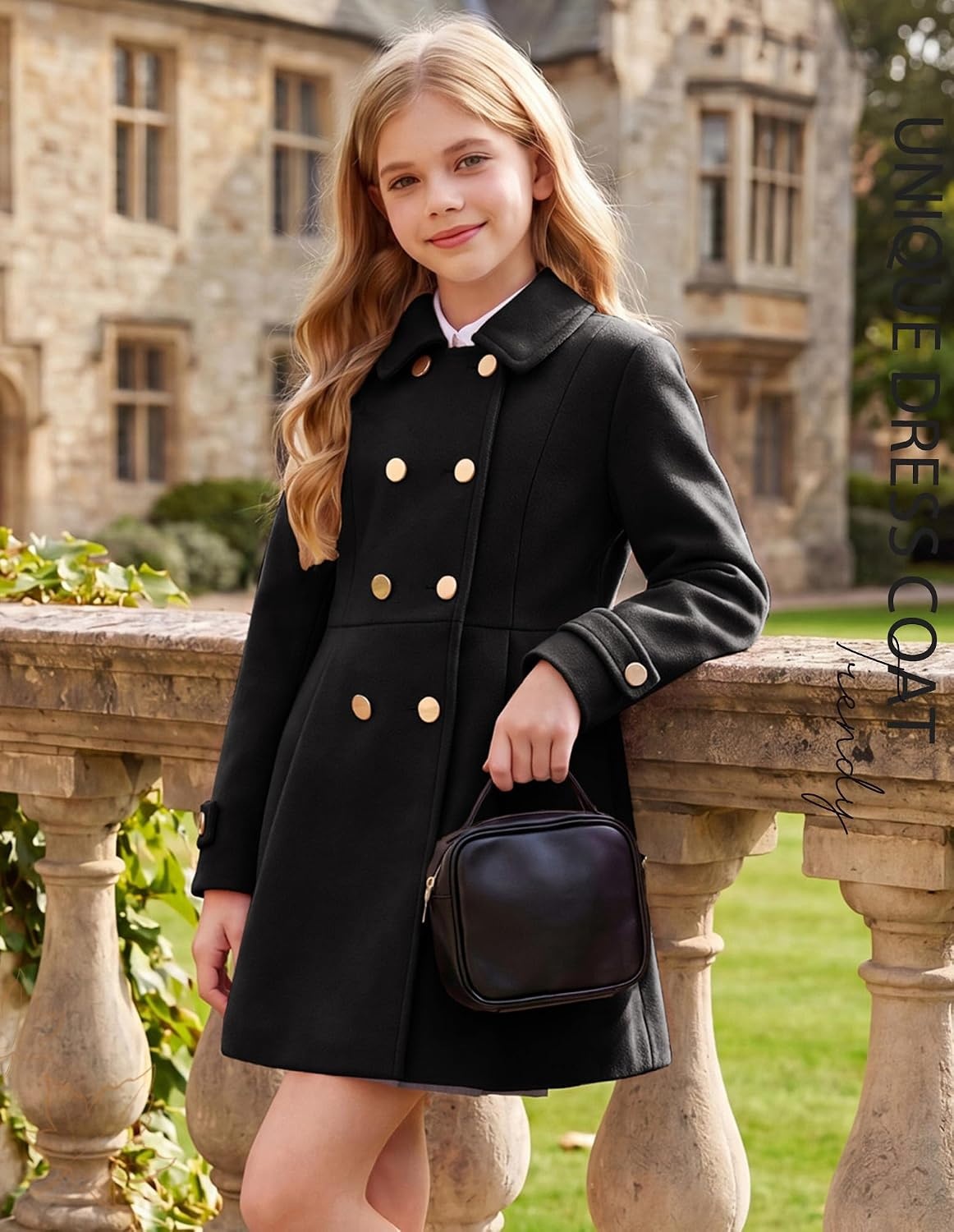 image:imageGRACE KARIN Girls Winter Wool Peacoat Coat Jacket Detachable Capelet 714Black