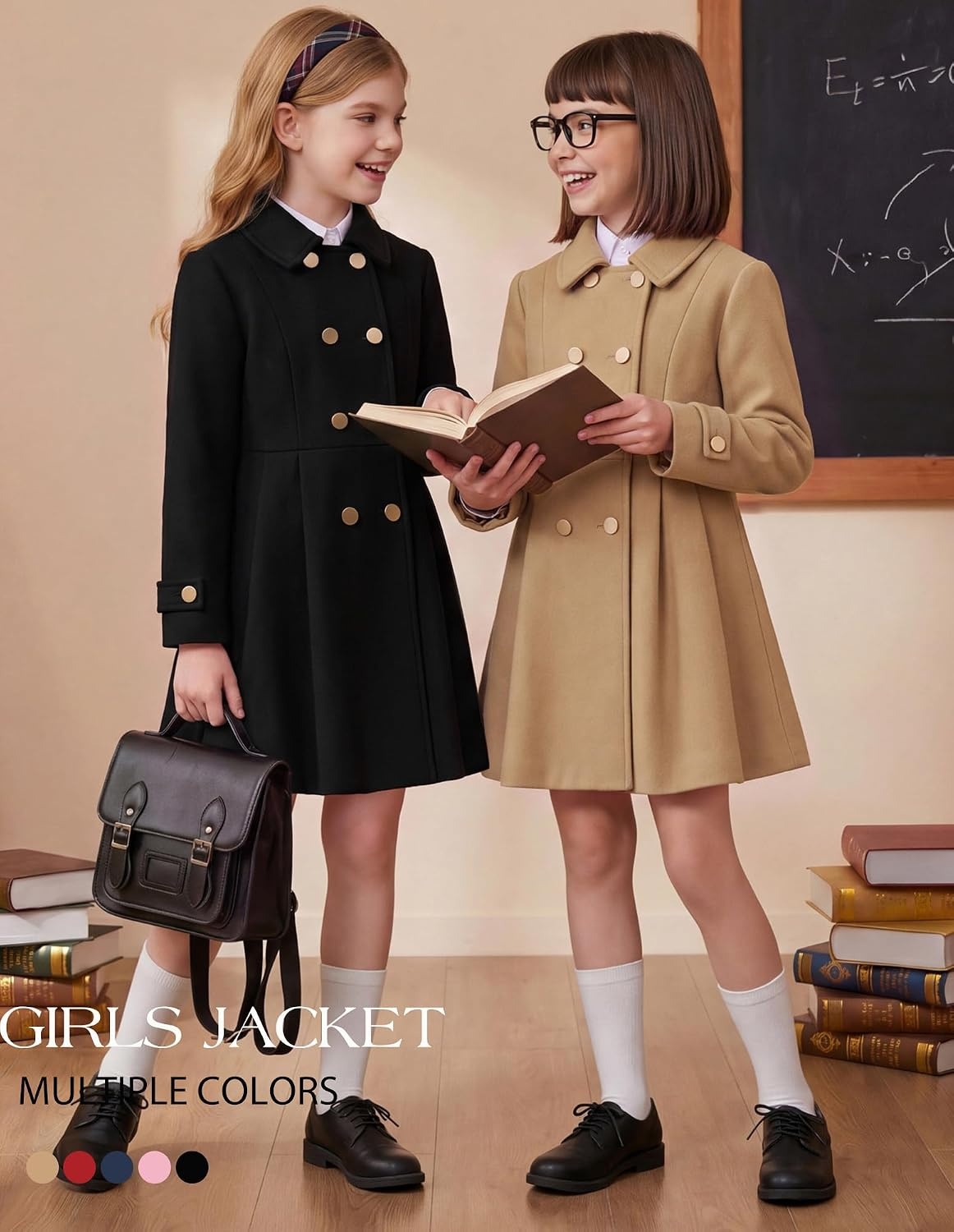 image:imageGRACE KARIN Girls Winter Wool Peacoat Coat Jacket Detachable Capelet 714Black