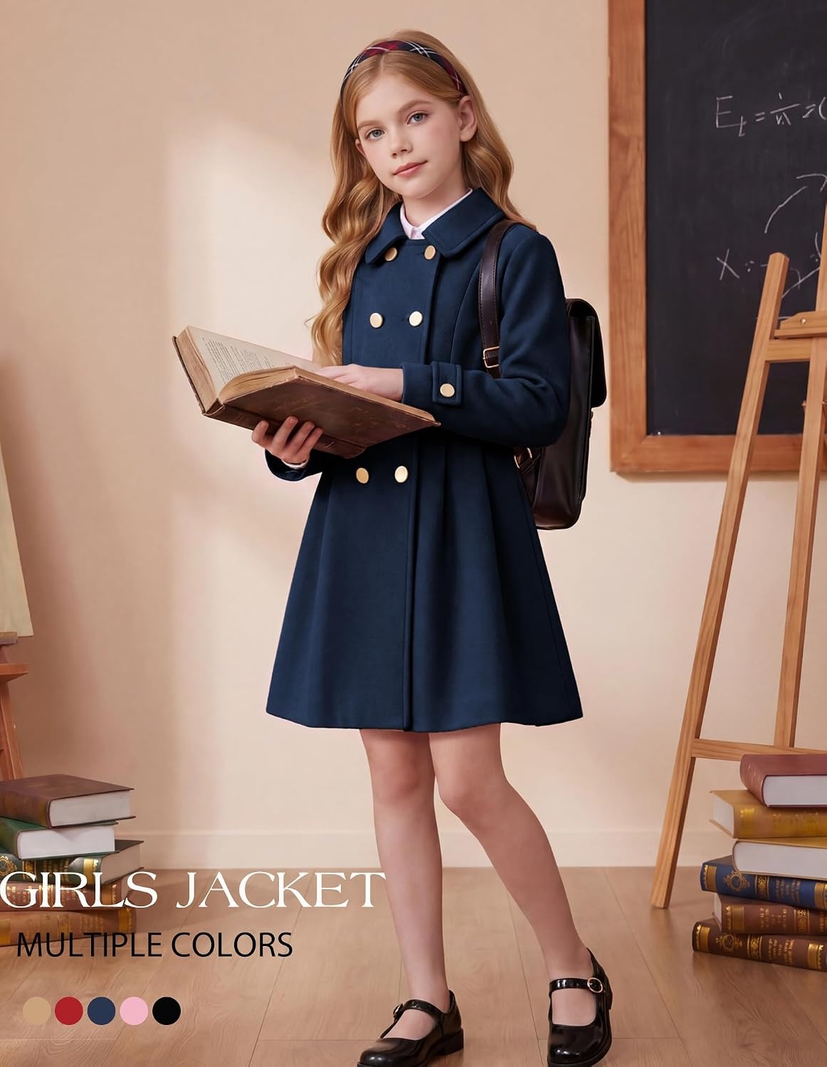 image:imageGRACE KARIN Girls Winter Wool Peacoat Coat Jacket Detachable Capelet 714Navy
