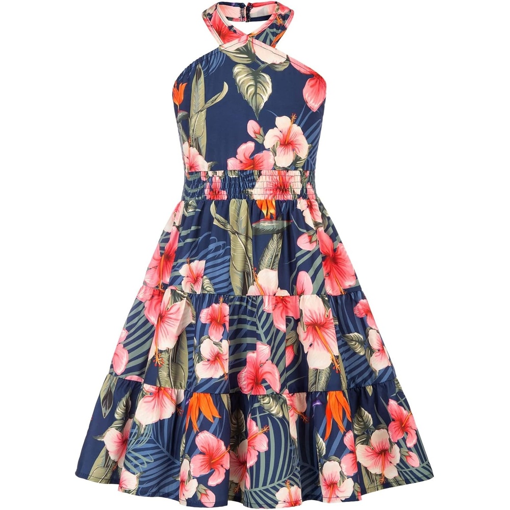 image:imageGRACE KARIN Girls Hawaiian Dresses Halter Tropical Beach Summer Dress 614YFloral on Navy
