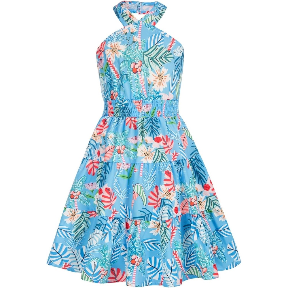 image:imageGRACE KARIN Girls Hawaiian Dresses Halter Tropical Beach Summer Dress 614YFloral on Royal Blue