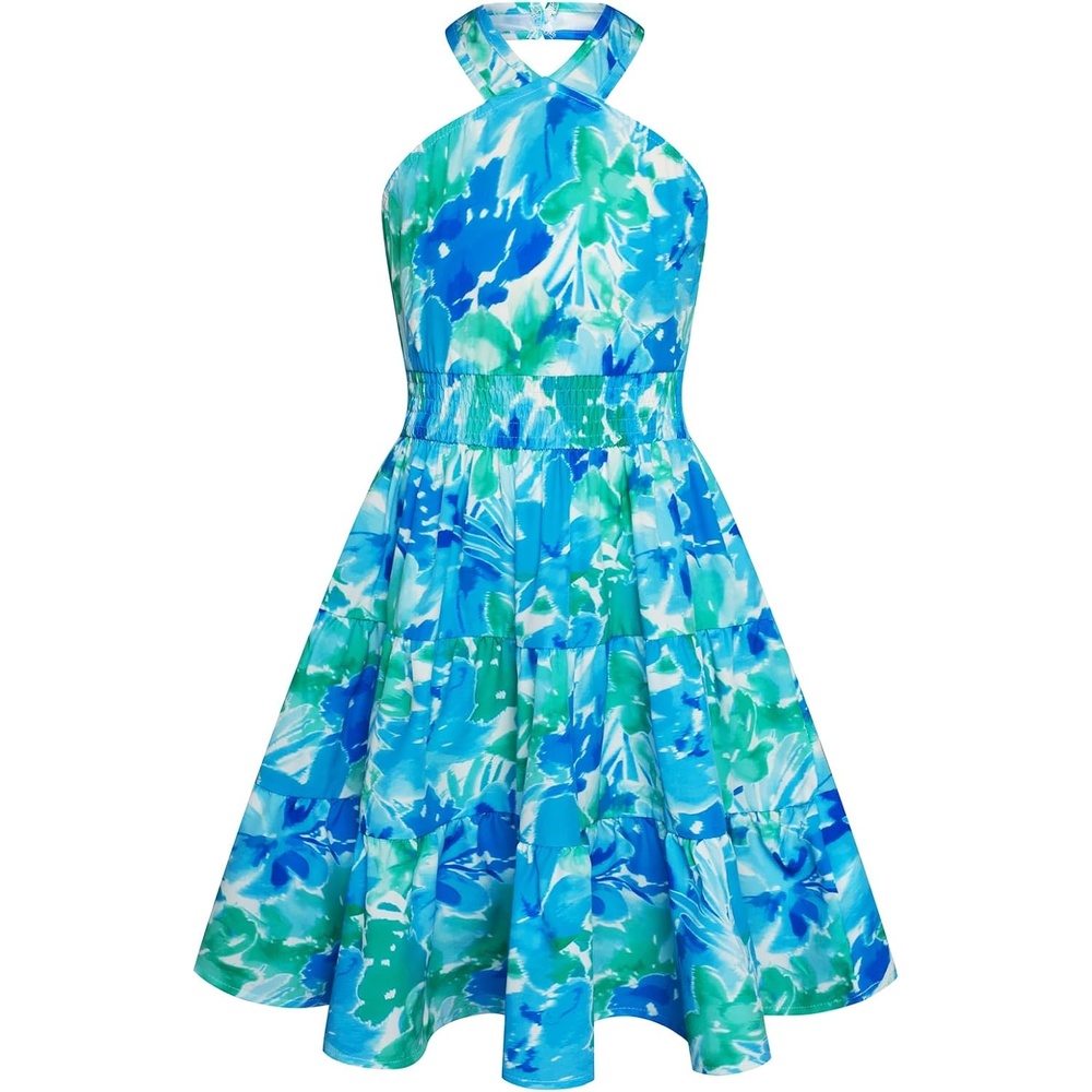 image:imageGRACE KARIN Girls Hawaiian Dresses Halter Tropical Beach Summer Dress 614YGreen and Blue