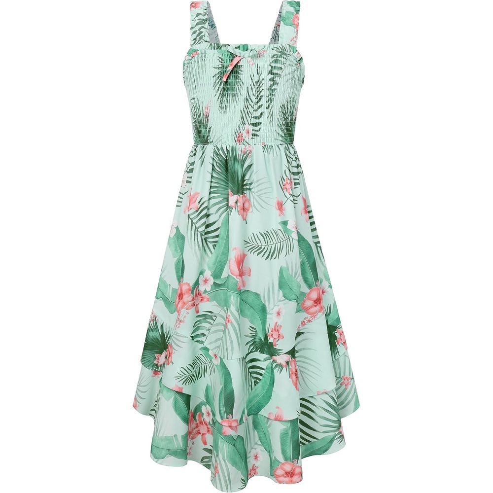image:imageGRACE KARIN Girls Hawaiian Tropical Maxi Dress Floral Summer Beach SundressGreen Tropical