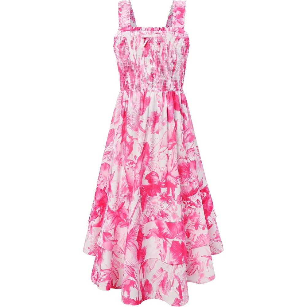 image:imageGRACE KARIN Girls Hawaiian Tropical Maxi Dress Floral Summer Beach SundressHot Pink Tropical