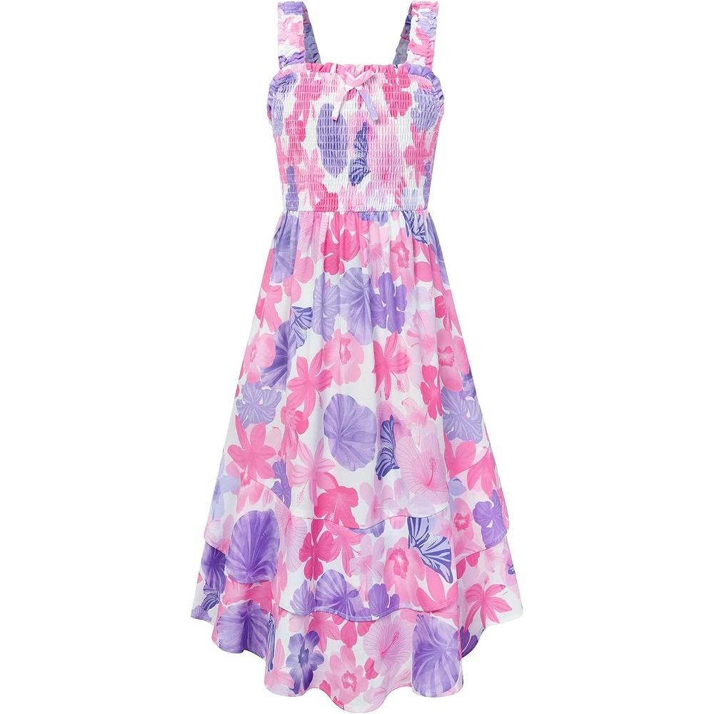 image:imageGRACE KARIN Girls Hawaiian Tropical Maxi Dress Floral Summer Beach SundressPink Purple Tropical