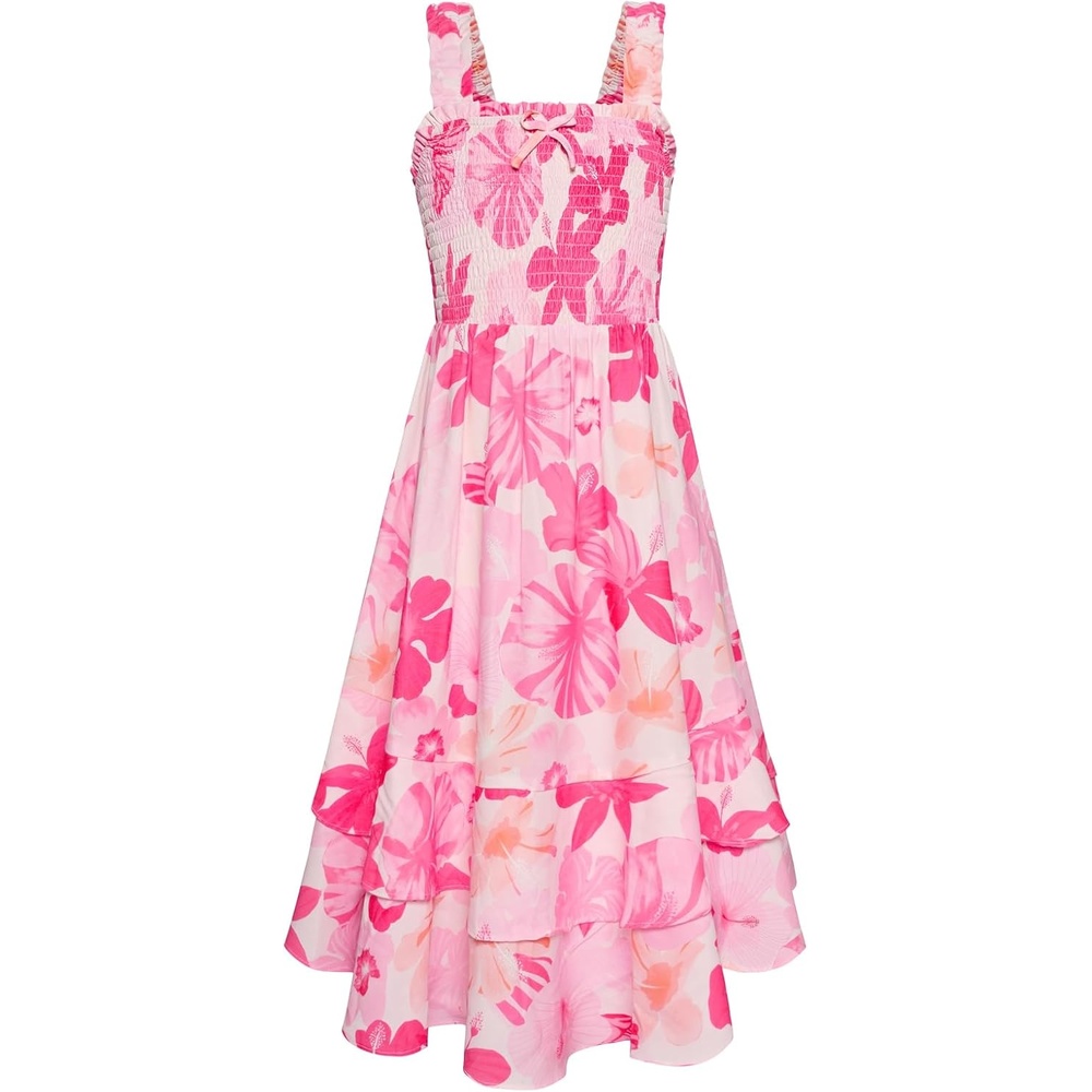 image:imageGRACE KARIN Girls Hawaiian Tropical Maxi Dress Floral Summer Beach SundressPink Tropical