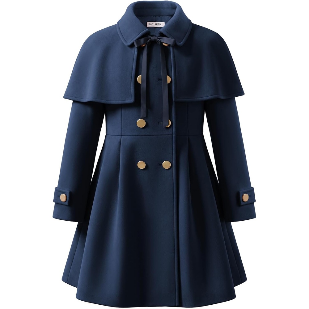 image:imageGRACE KARIN Girls Winter Wool Peacoat Coat Jacket Detachable Capelet 714Navy