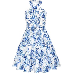 GRACE KARIN Girls Hawaiian Dresses Halter Tropical Beach Summer Dress 6-14Y(Blue and White)