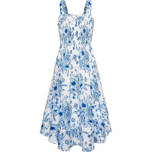 GRACE KARIN Girls Hawaiian Tropical Maxi Dress Floral Summer Beach Sundress(Blue White Floral)