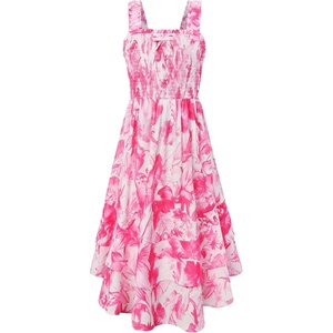 GRACE KARIN Girls Hawaiian Tropical Maxi Dress Floral Summer Beach Sundress(Hot Pink Tropical)