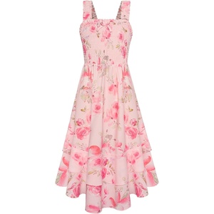 GRACE KARIN Girls Hawaiian Tropical Maxi Dress Floral Summer Beach Sundress(Light Pink Floral)