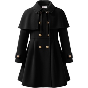 GRACE KARIN Girls Winter Wool Peacoat Coat Jacket Detachable Capelet 7-14(Black)