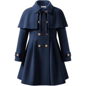 GRACE KARIN Girls Winter Wool Peacoat Coat Jacket Detachable Capelet 7-14(Navy)