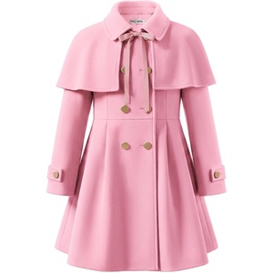 GRACE KARIN Girls Winter Wool Peacoat Coat Jacket Detachable Capelet 7-14(Pink)
