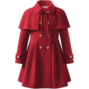 GRACE KARIN Girls Winter Wool Peacoat Coat Jacket Detachable Capelet 7-14(Red)