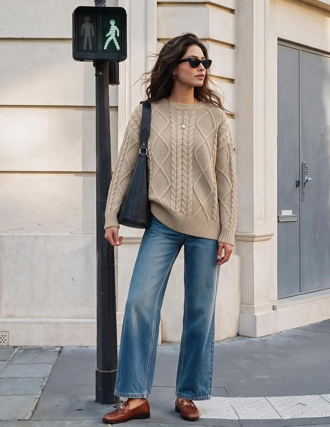 image:imageGRACE KARIN Cable Knit Sweaters for Women Oversized Fall Sweaters Cute TopsApricot