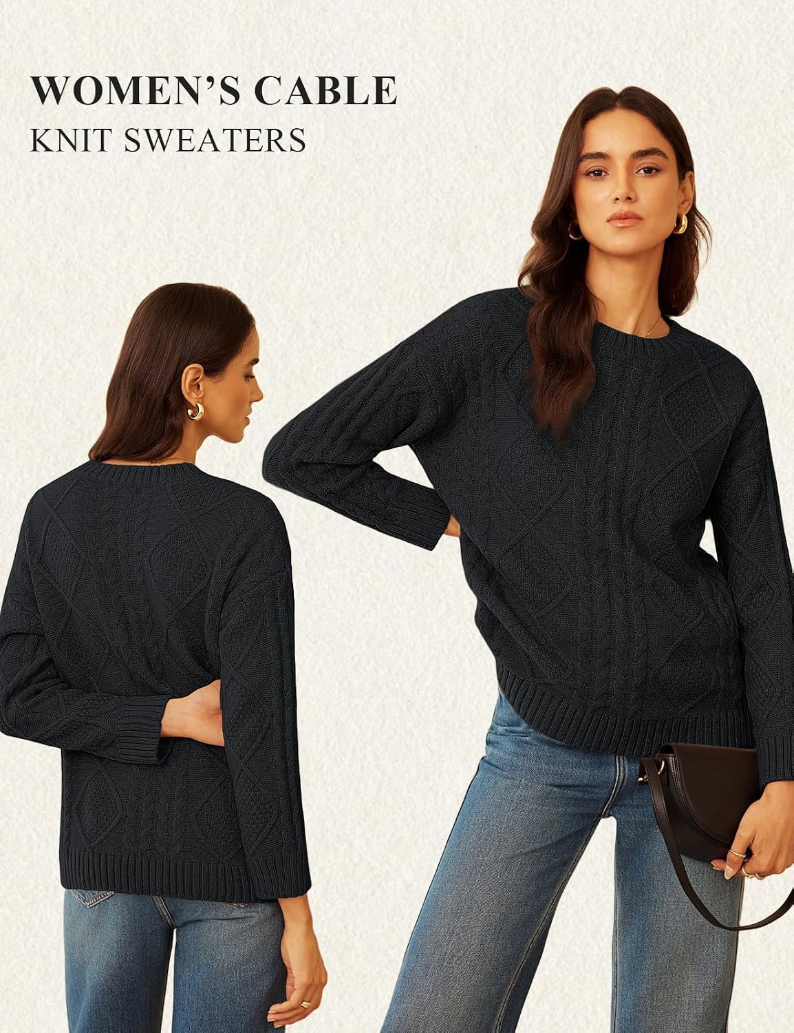 image:imageGRACE KARIN Cable Knit Sweaters for Women Oversized Fall Sweaters Cute TopsBlack