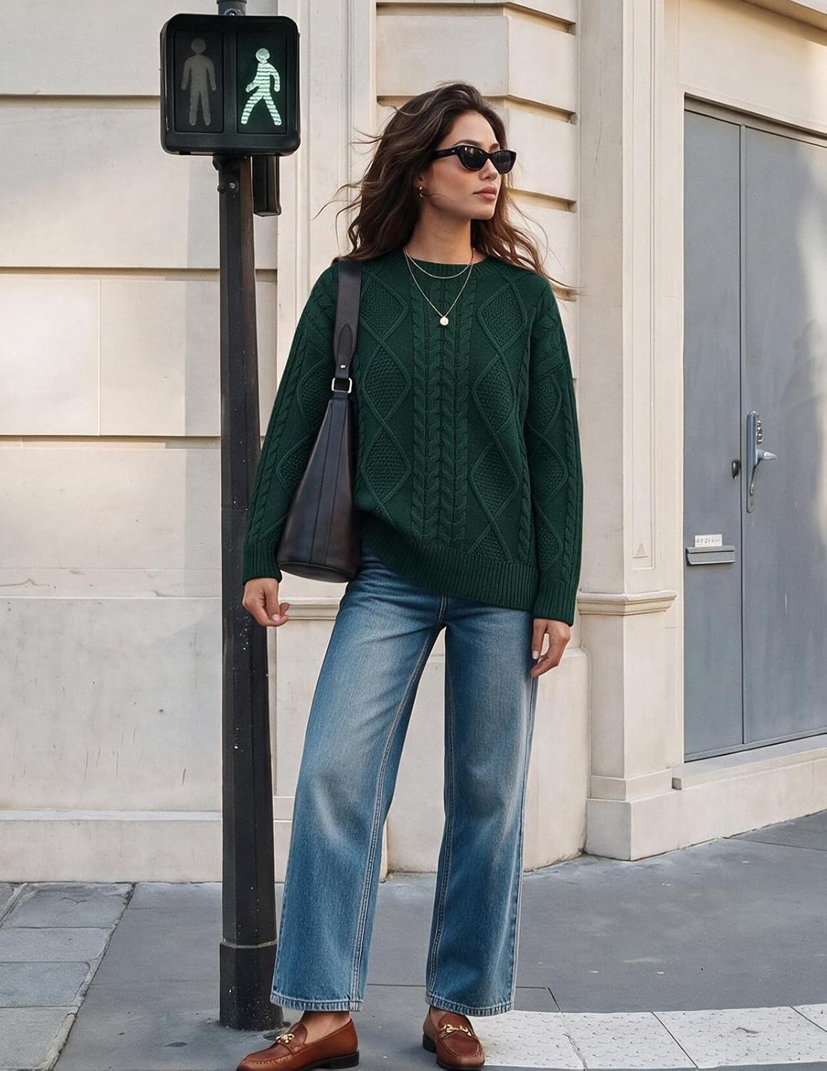 image:imageGRACE KARIN Cable Knit Sweaters for Women Oversized Fall Sweaters Cute TopsDark Green