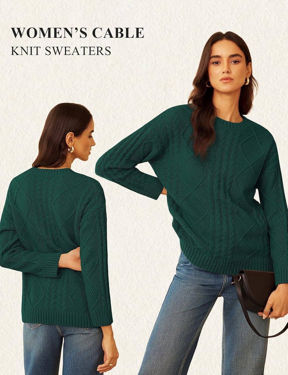 image:imageGRACE KARIN Cable Knit Sweaters for Women Oversized Fall Sweaters Cute TopsDark Green