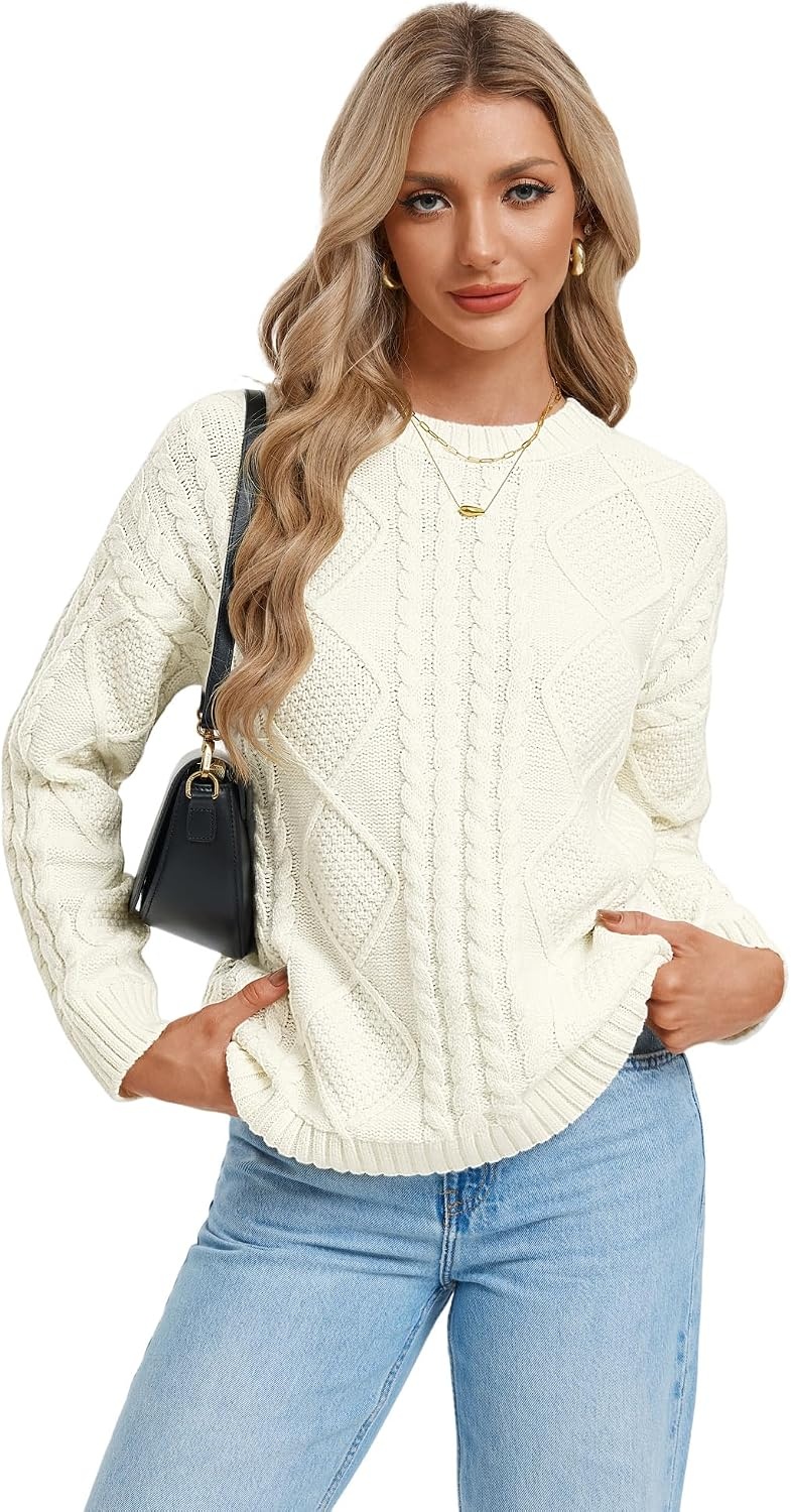 image:imageGRACE KARIN Cable Knit Sweaters for Women Oversized Fall Sweaters Cute TopsIvory White