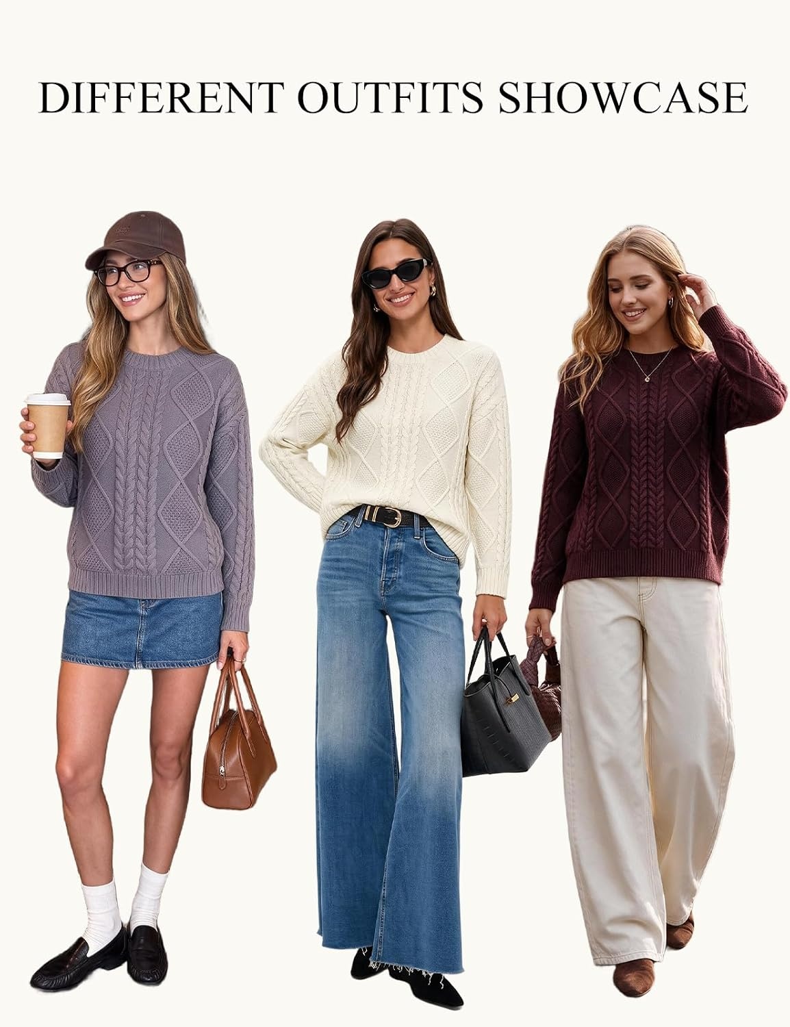 image:imageGRACE KARIN Cable Knit Sweaters for Women Oversized Fall Sweaters Cute TopsIvory White