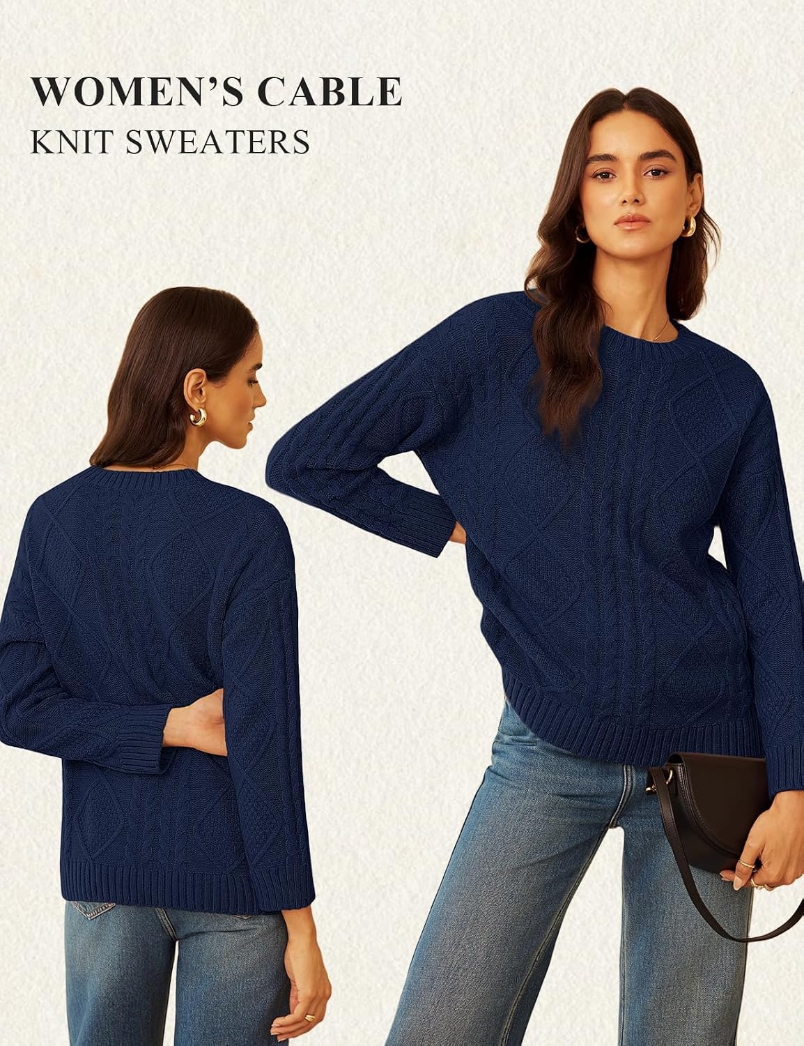 image:imageGRACE KARIN Cable Knit Sweaters for Women Oversized Fall Sweaters Cute TopsNavy
