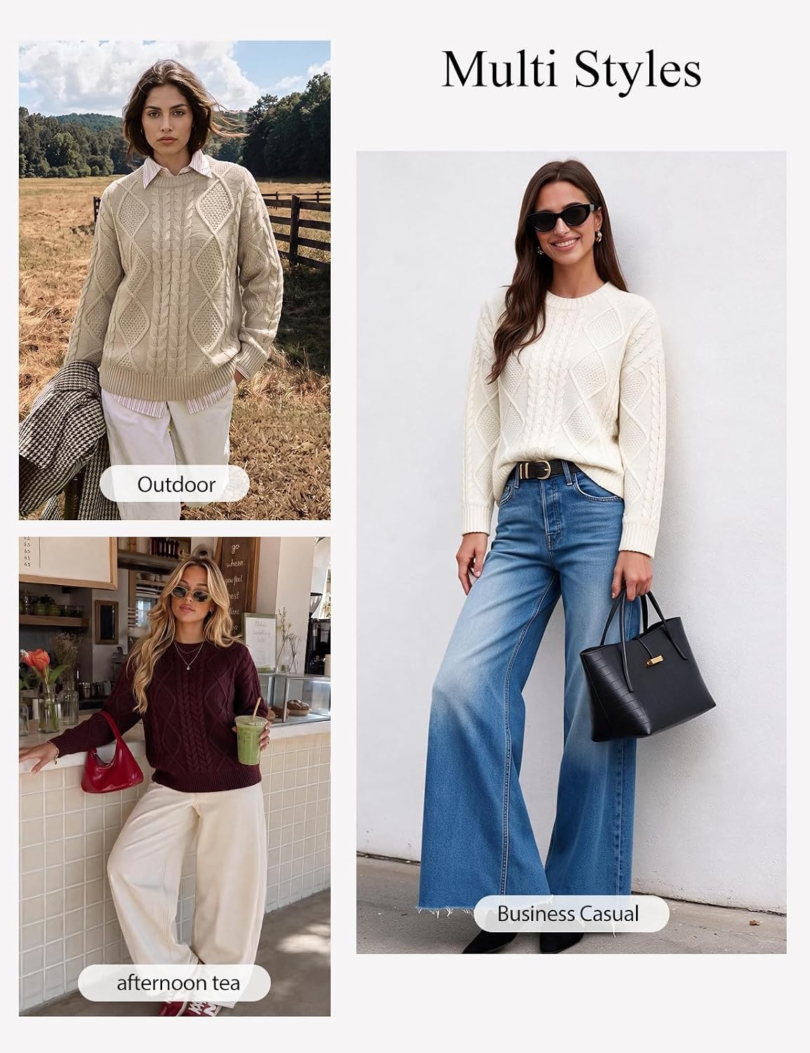 image:imageGRACE KARIN Cable Knit Sweaters for Women Oversized Fall Sweaters Cute TopsNavy